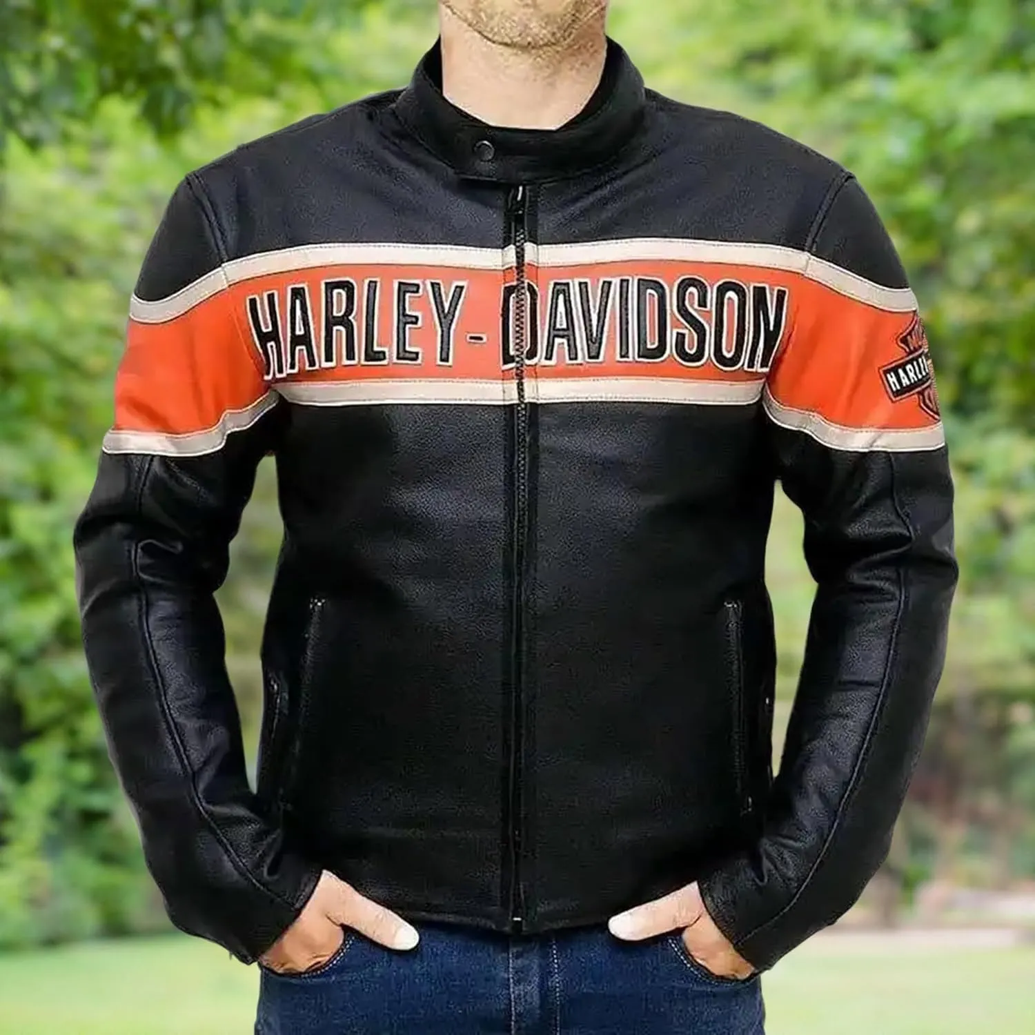 Men Victory Lane Motorcycle Jacket  Black Biker Style HD Leather Jacket