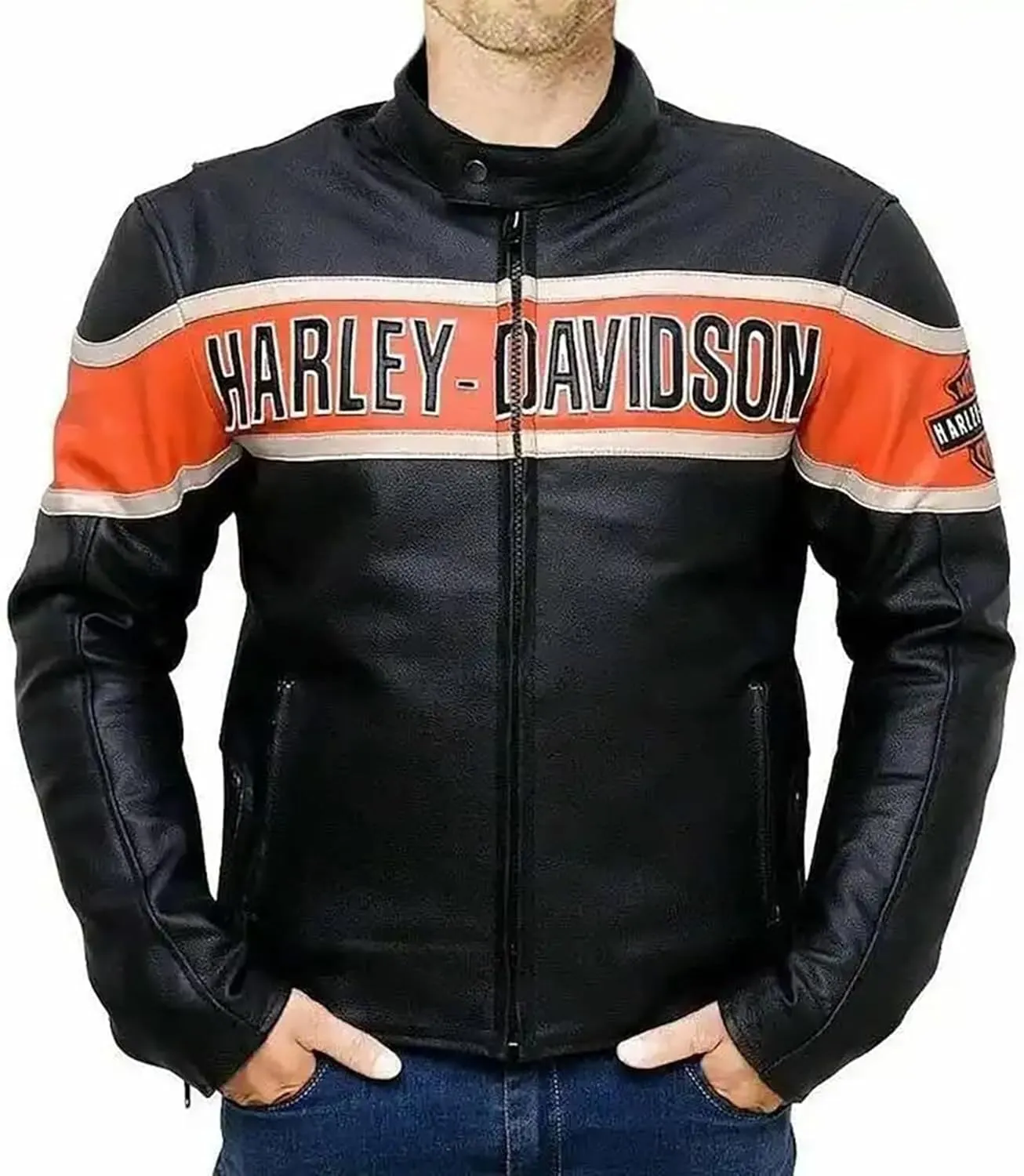 Men Victory Lane Motorcycle Jacket  Black Biker Style HD Leather Jacket