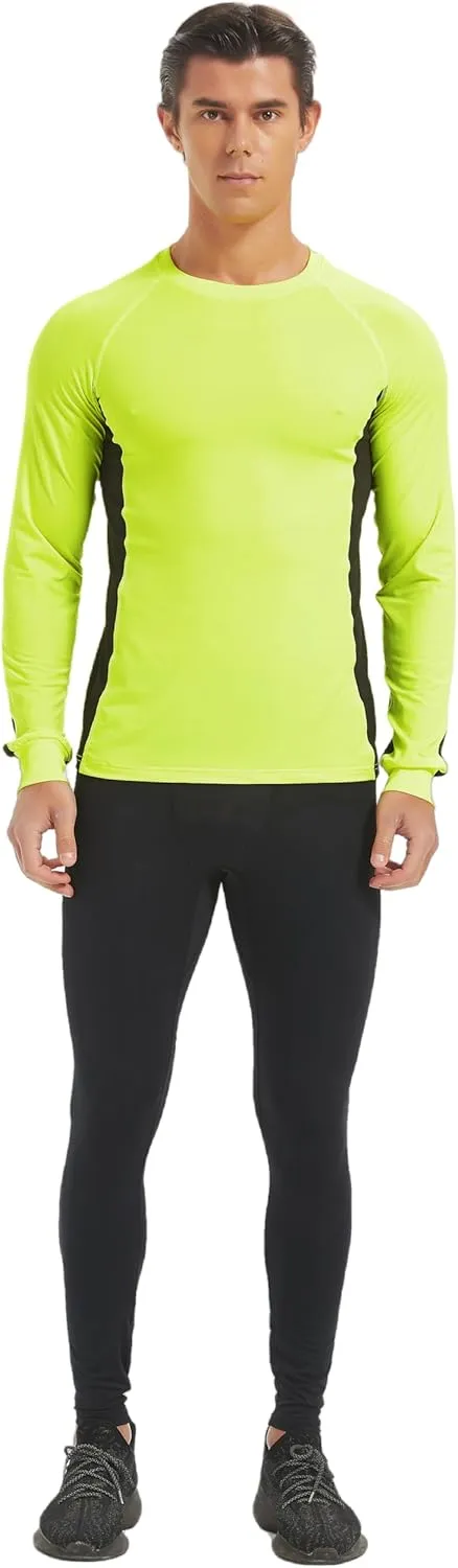 Men's 2-Tone Side Blocked Long Sleeve Crew Neck Slim Fit Active Stretch Shirt