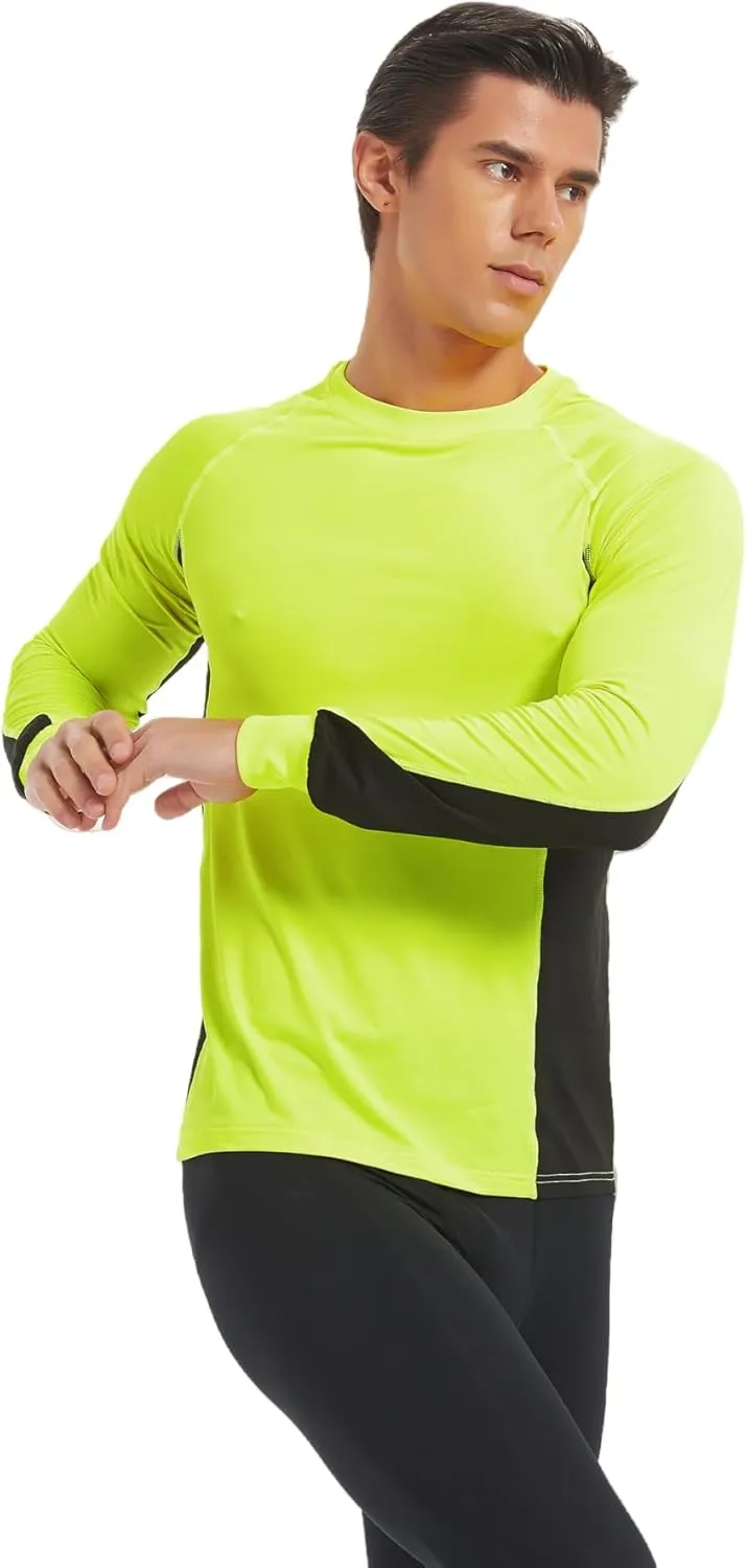 Men's 2-Tone Side Blocked Long Sleeve Crew Neck Slim Fit Active Stretch Shirt