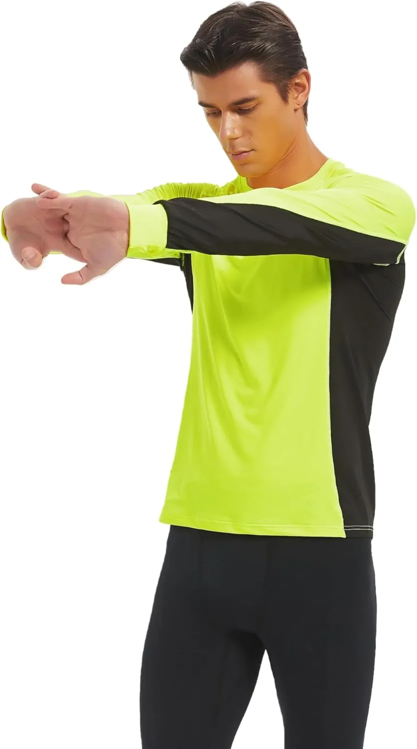 Men's 2-Tone Side Blocked Long Sleeve Crew Neck Slim Fit Active Stretch Shirt