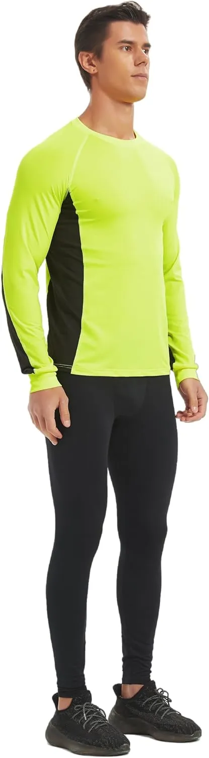 Men's 2-Tone Side Blocked Long Sleeve Crew Neck Slim Fit Active Stretch Shirt