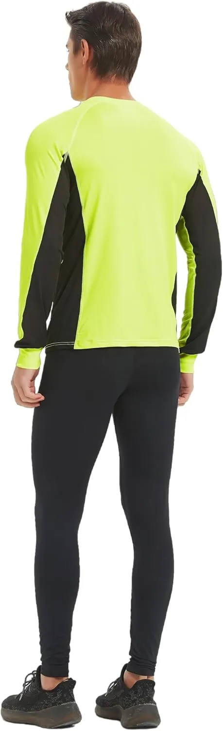 Men's 2-Tone Side Blocked Long Sleeve Crew Neck Slim Fit Active Stretch Shirt