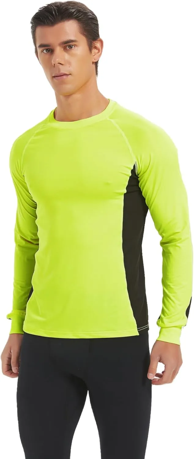 Men's 2-Tone Side Blocked Long Sleeve Crew Neck Slim Fit Active Stretch Shirt