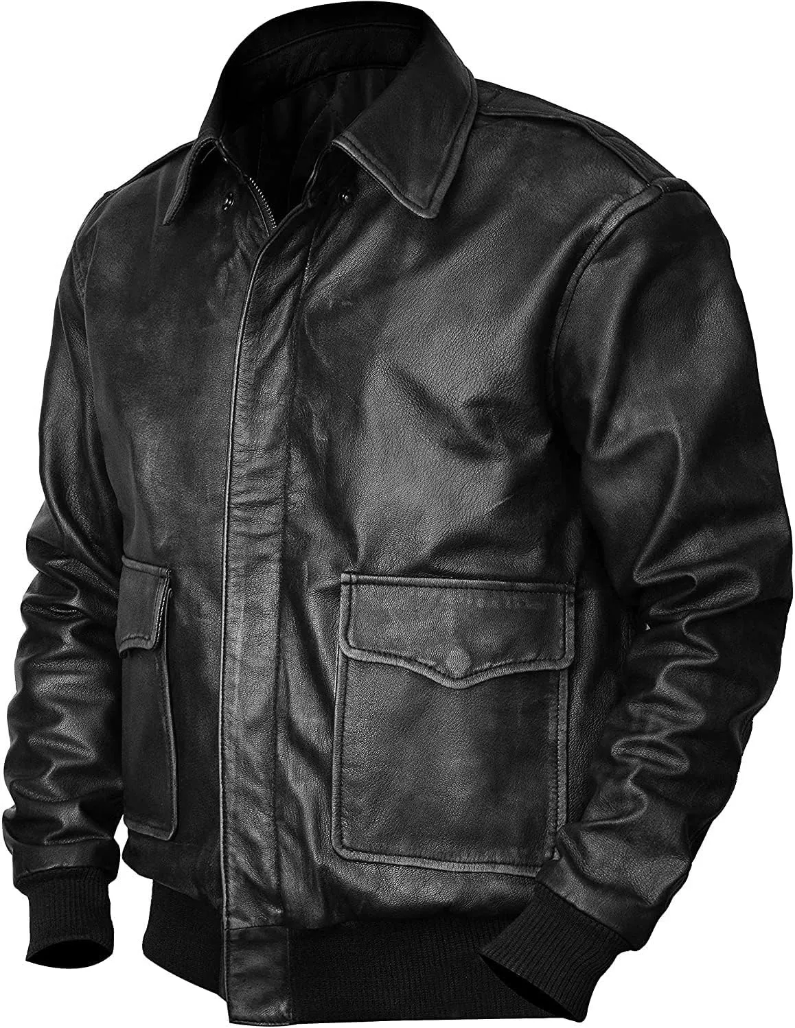 Mens A2 Leather Flight Jacket American Military Pilot Aviator Bomber Leather Coat