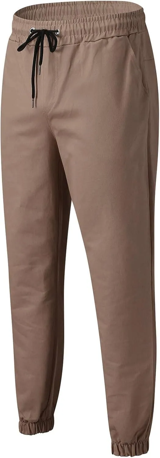 Mens Casual Joggers Pants Cotton Drawstring Cargo Pants Hiking Outdoor Twill Track Jogging Sweatpants for Men