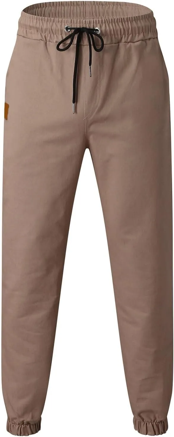 Mens Casual Joggers Pants Cotton Drawstring Cargo Pants Hiking Outdoor Twill Track Jogging Sweatpants for Men