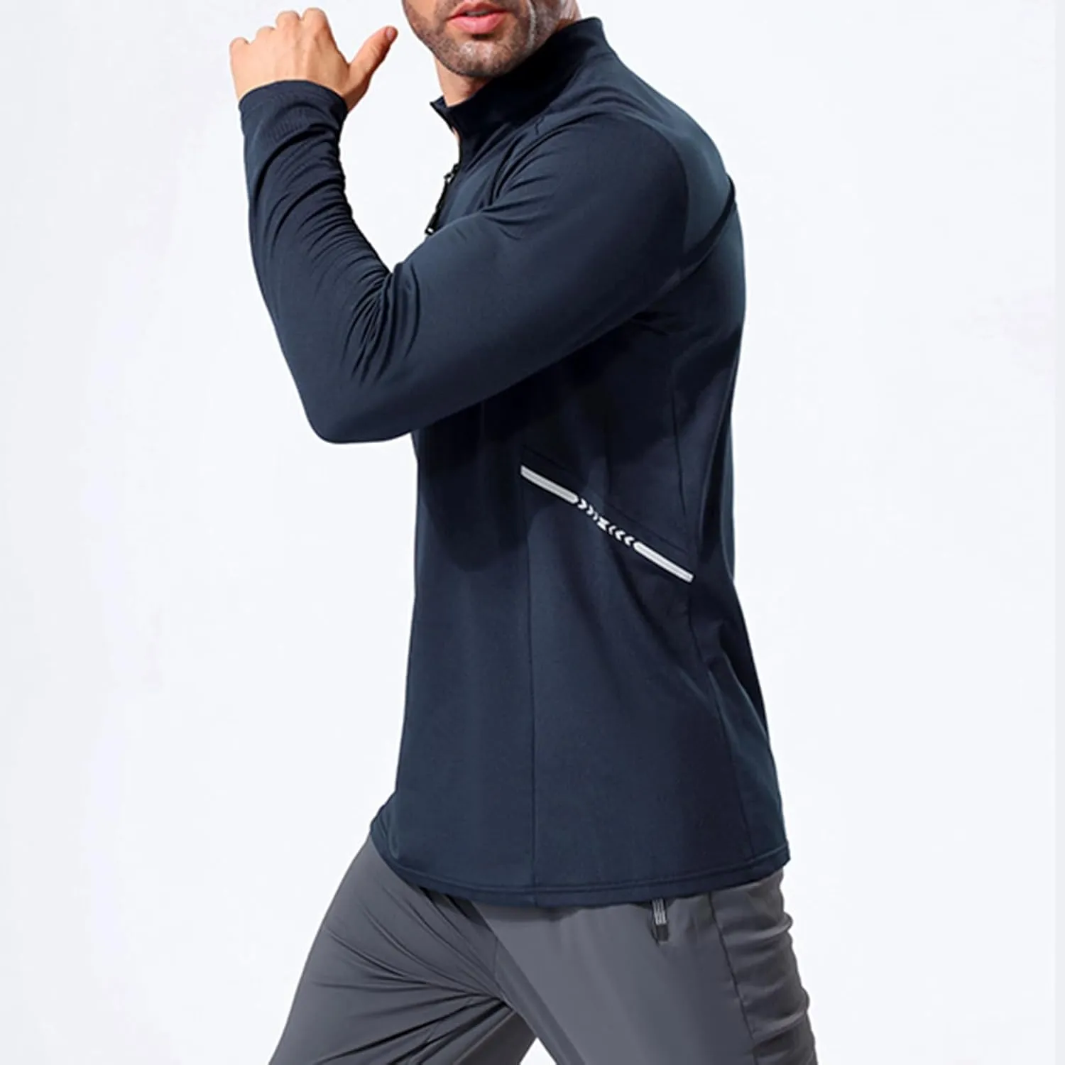 Men's Casual Long Sleeve Shirts Quarter-Zipped Moisture Wicking Cotton Quick-Dry Outdoor Shirt for Men