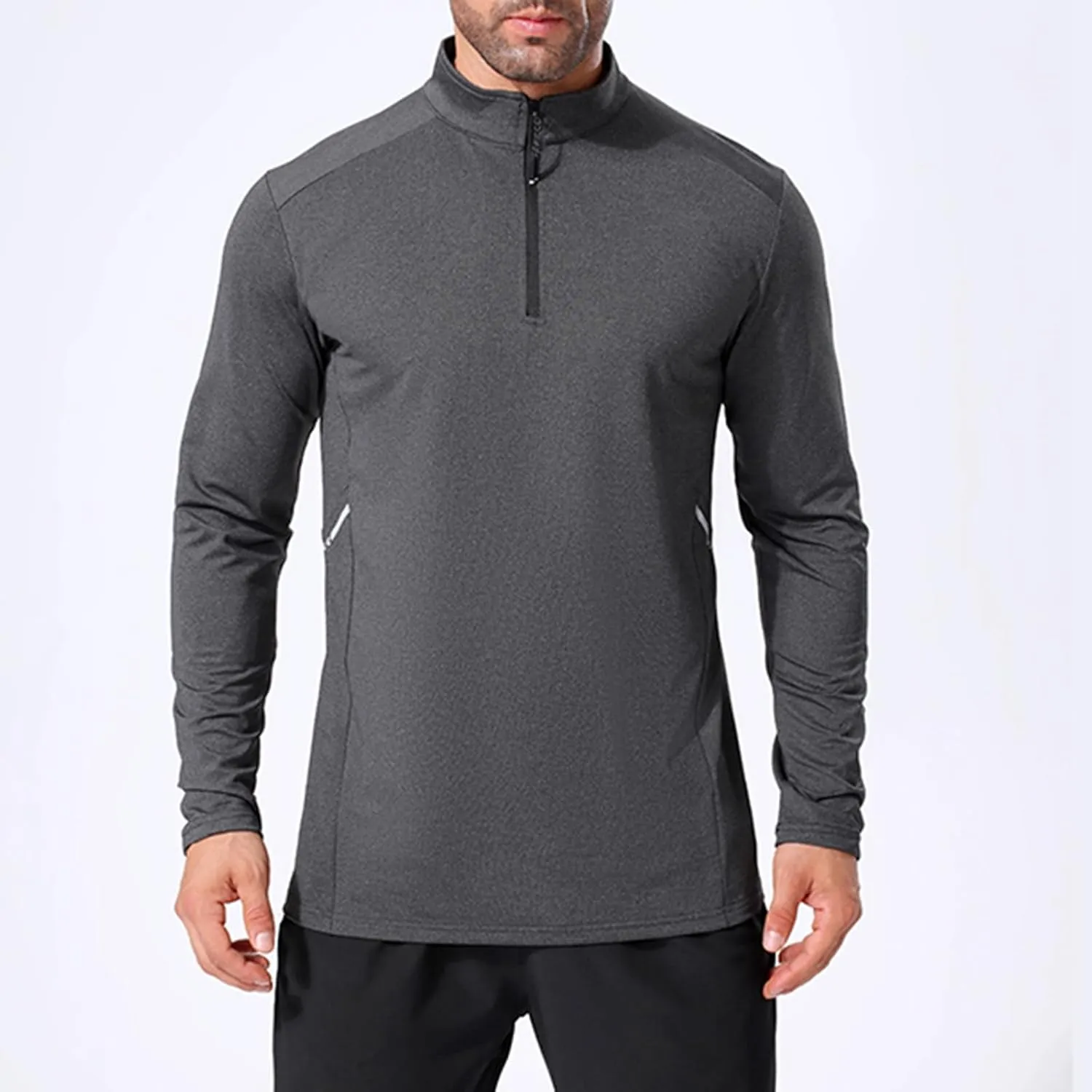 Men's Casual Long Sleeve Shirts Quarter-Zipped Moisture Wicking Cotton Quick-Dry Outdoor Shirt for Men