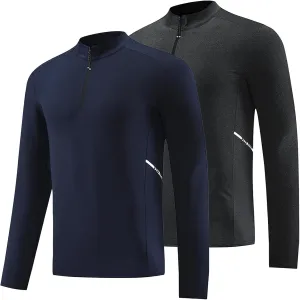 Men's Casual Long Sleeve Shirts Quarter-Zipped Moisture Wicking Cotton Quick-Dry Outdoor Shirt for Men
