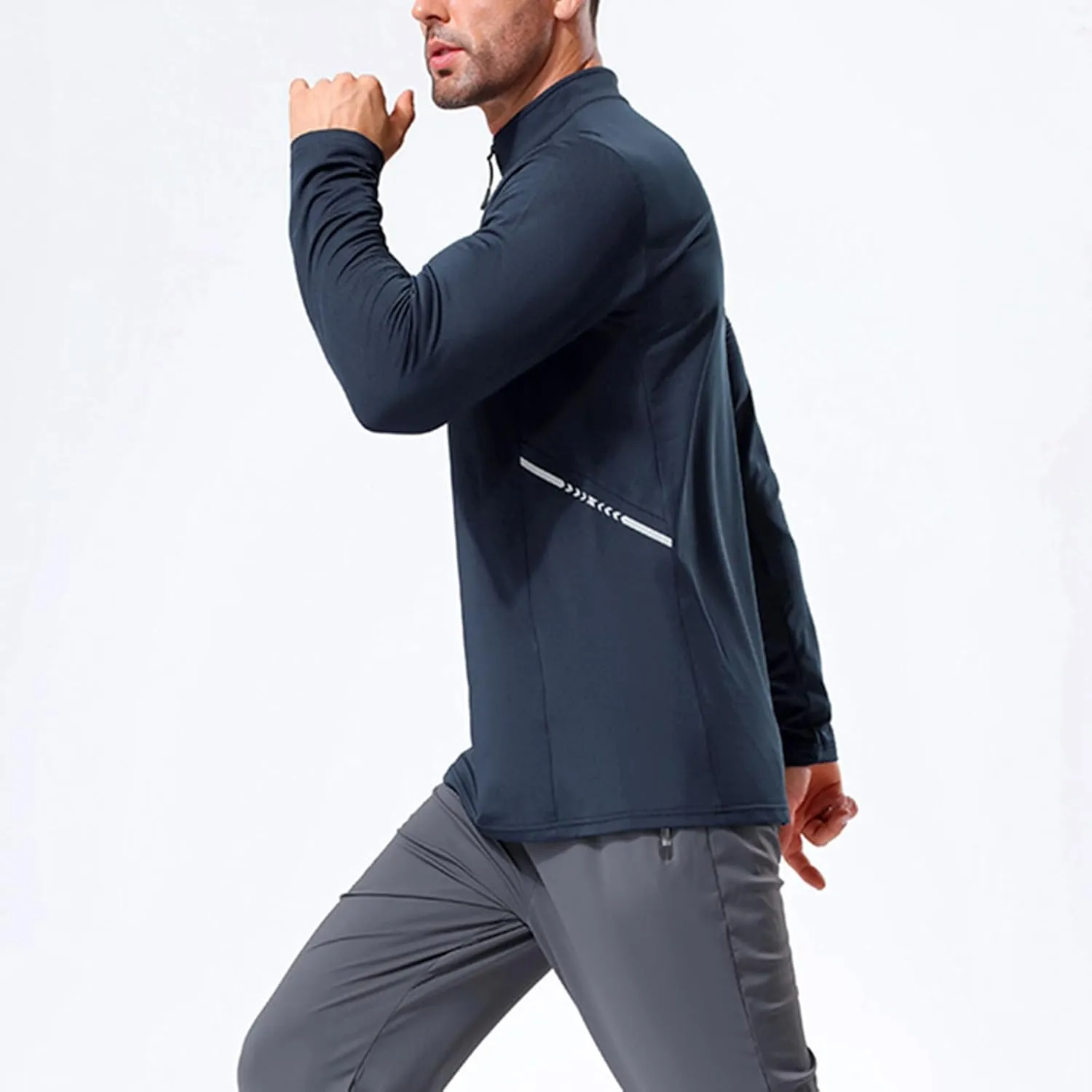 Men's Casual Long Sleeve Shirts Quarter-Zipped Moisture Wicking Cotton Quick-Dry Outdoor Shirt for Men
