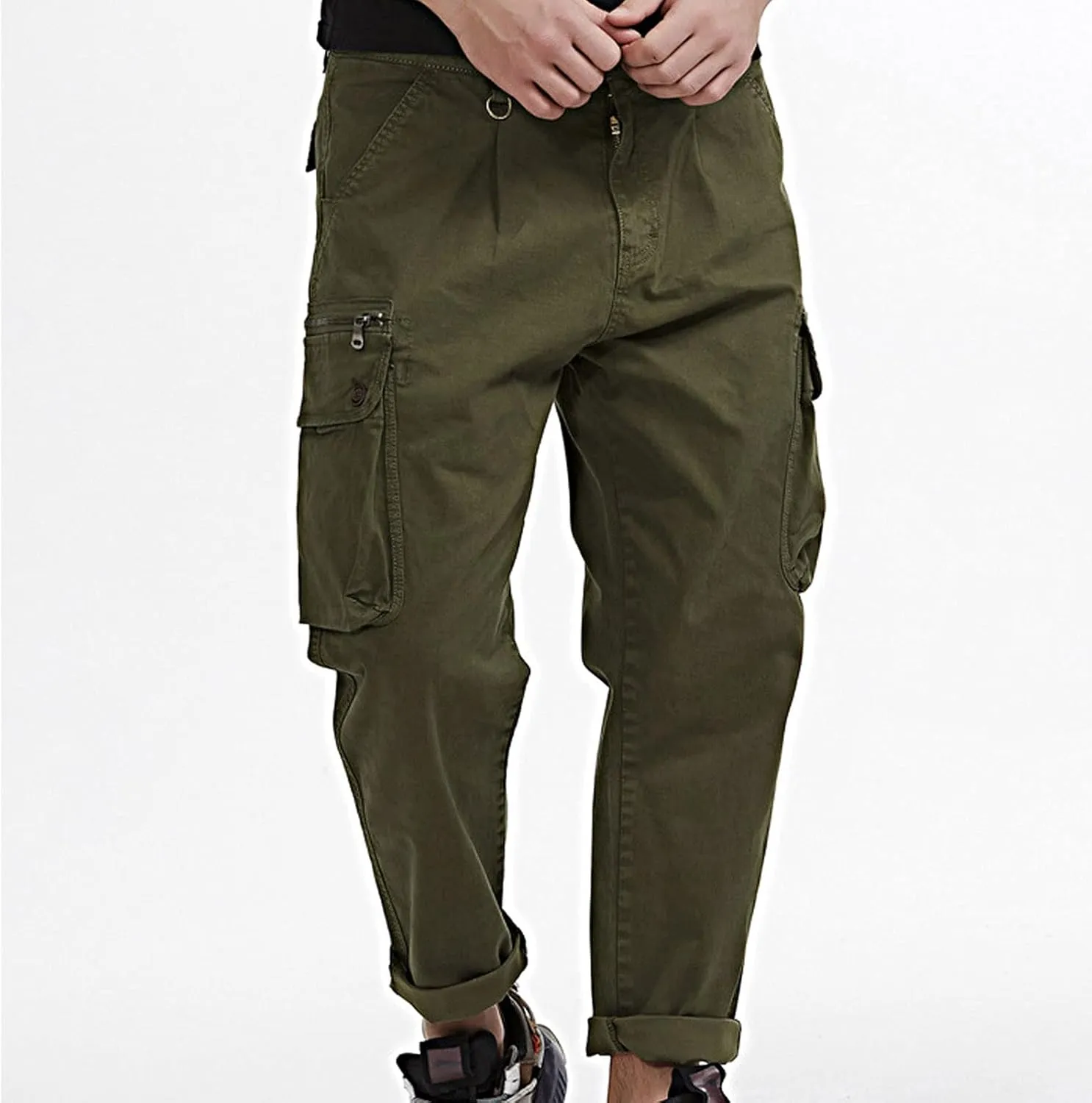 Men's Causal Cargo Pants Solid Color Multi Pockets Trousers Hiking Joggers Outdoorwearing Pants with Pockets