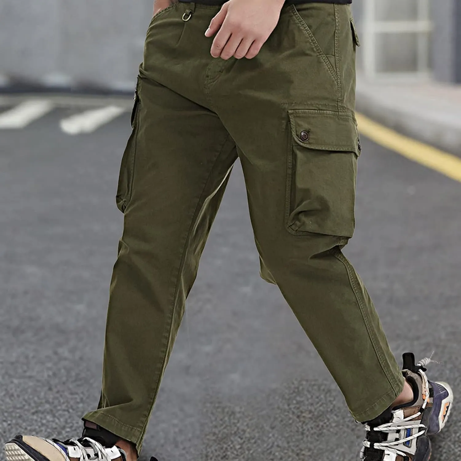 Men's Causal Cargo Pants Solid Color Multi Pockets Trousers Hiking Joggers Outdoorwearing Pants with Pockets