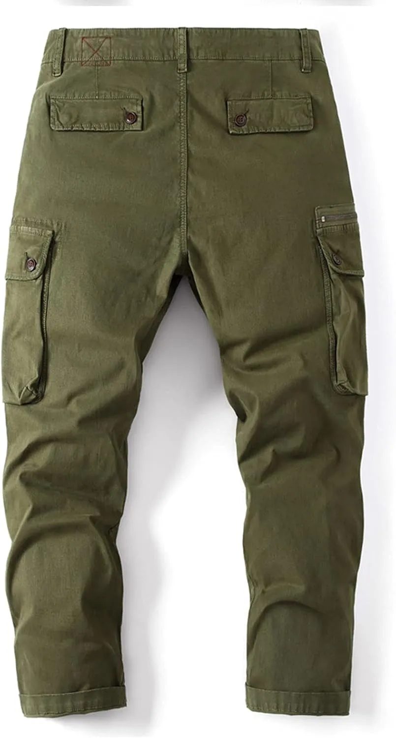 Men's Causal Cargo Pants Solid Color Multi Pockets Trousers Hiking Joggers Outdoorwearing Pants with Pockets