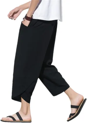 Men's China Style Cotton Harem Short Pants Streetwear Jogging Beach Shorts Casual Trousers