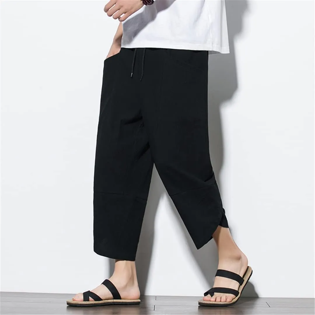 Men's China Style Cotton Harem Short Pants Streetwear Jogging Beach Shorts Casual Trousers