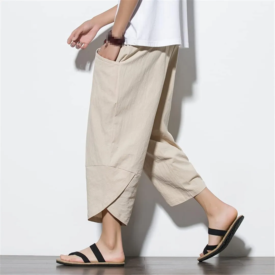 Men's China Style Cotton Harem Short Pants Streetwear Jogging Beach Shorts Casual Trousers