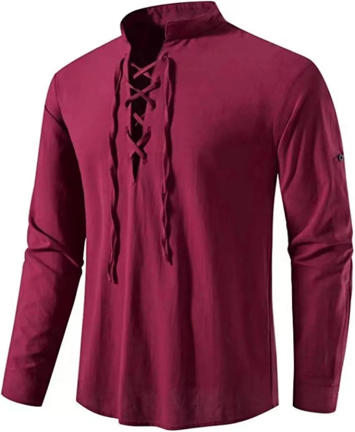 Men's Cotton Linen Lace Up Shirts Pirate Medieval Viking Renaissance Halloween Costume Drawstring Arm Banded Tops