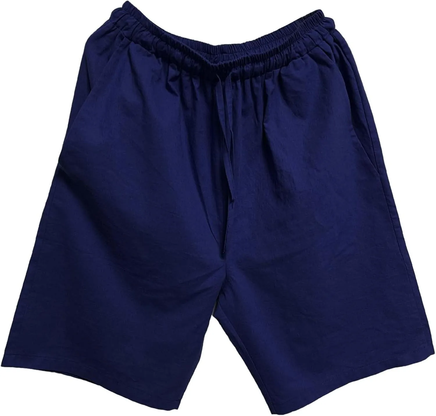 Men's Cotton Linen Shorts with Pockets Solid Color Wide Leg Drawstring Five Pants Lightweight Breathable Summer Basic Capris