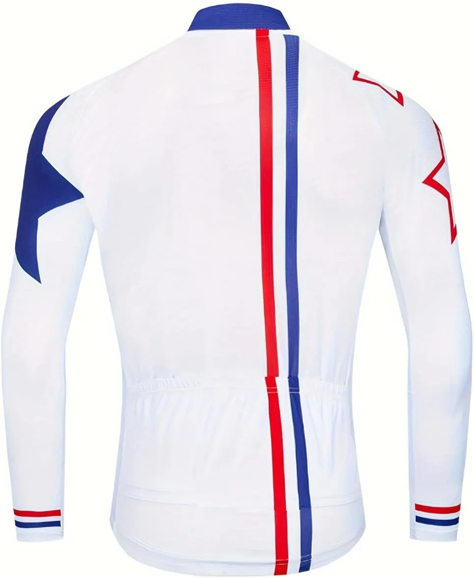 Men's Cycling Jersey Long Sleeve Biking Running Shirt Full Zipper Back Pocket Breathable Quick Dry Bicycle Jersey