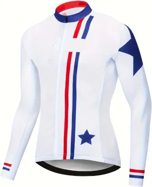Men's Cycling Jersey Long Sleeve Biking Running Shirt Full Zipper Back Pocket Breathable Quick Dry Bicycle Jersey