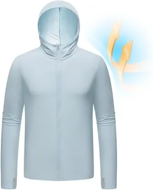 Mens Fishing Rash Guard Shirts Lightweight Quick Dry Sun-Breathable UV-Proof Sun Protection Zipper Hooded Sweater