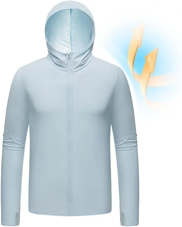 Mens Fishing Rash Guard Shirts Lightweight Quick Dry Sun-Breathable UV-Proof Sun Protection Zipper Hooded Sweater