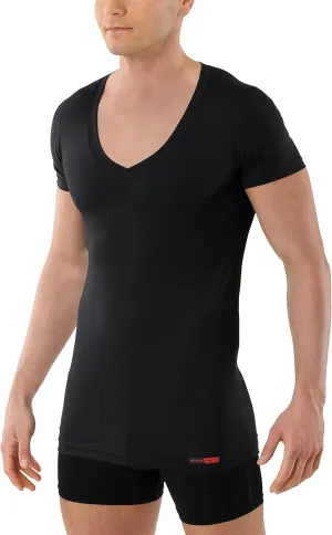 Men's Functional Coolmax Business Undershirt with deep v-Neck and Short Sleeves - Warming/Cooling, Black