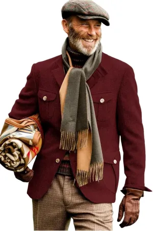 Men's Herringbone Jacket Casual Vintage Sport Coat Wedding Dinner Blazer