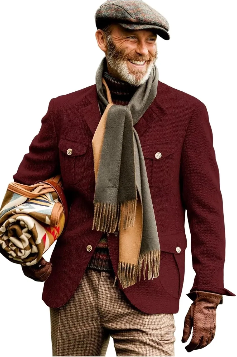 Men's Herringbone Jacket Casual Vintage Sport Coat Wedding Dinner Blazer