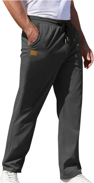 Mens Pants Cargo Elastic Waist Drawstring Straight Pants with Pocket Casual Outdoor Jogger Running Sport Trousers