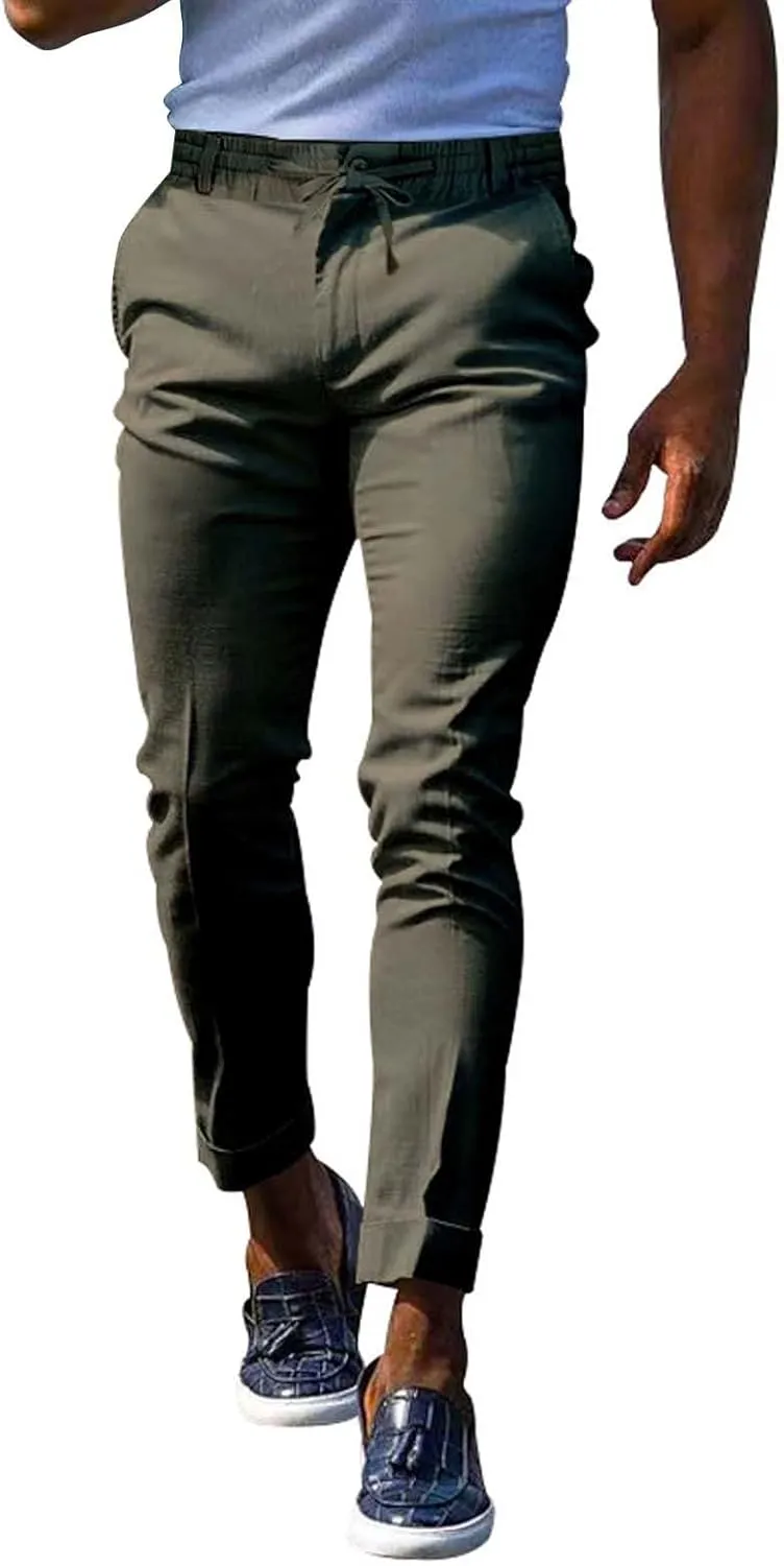 Men's Slim-Fit Flat-Front Stretch Chino Pants Casual Business Skinny Stretch Golf Dress Pants Tapered Leg Pencil Ankle Pants