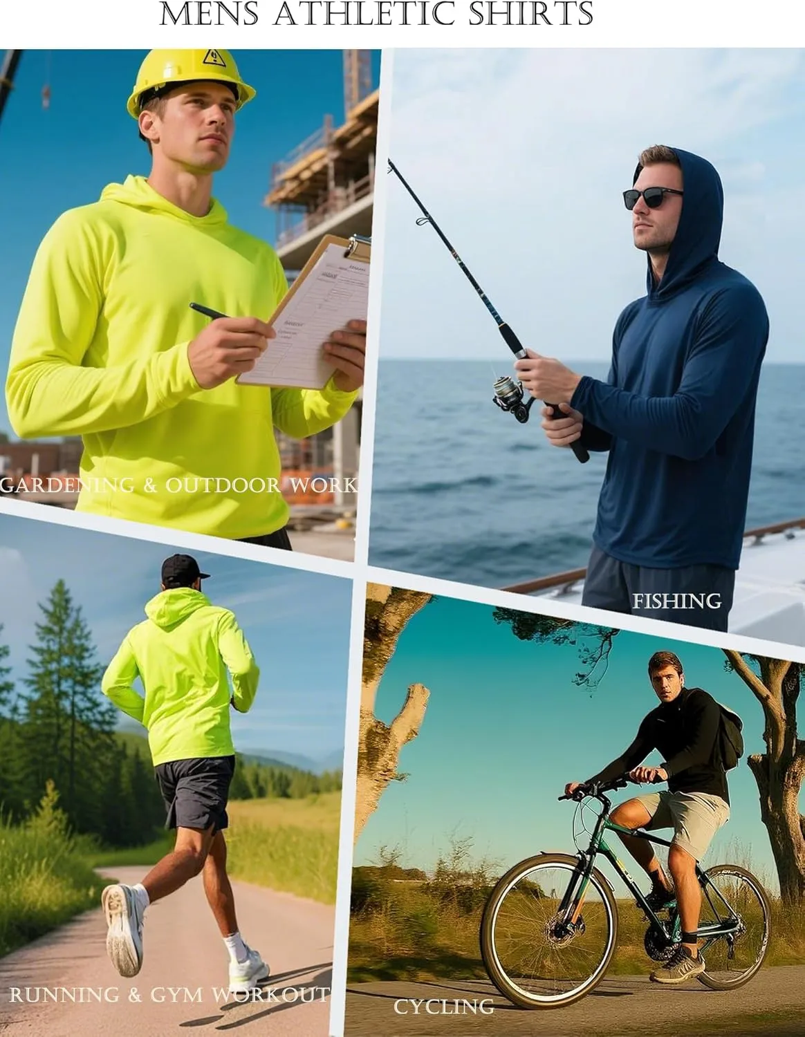 Mens Sun Protection Long Sleeve Hoodie Rash Guard SPF Lightweight Quick Dry UV Shirts Outdoor Fishing Active Wear