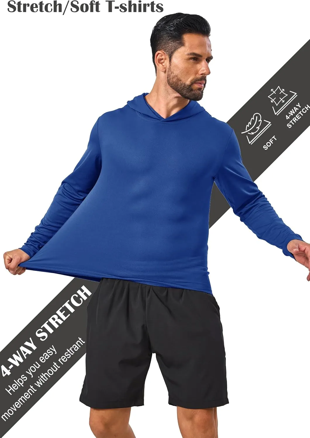 Mens Sun Protection Long Sleeve Hoodie Rash Guard SPF Lightweight Quick Dry UV Shirts Outdoor Fishing Active Wear