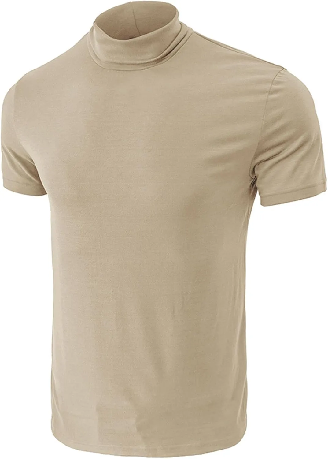 Mens T Shirt Short Sleeve Basic Turtleneck Slim Fit Undershirt Pullover Solid Sport Shirts Tops