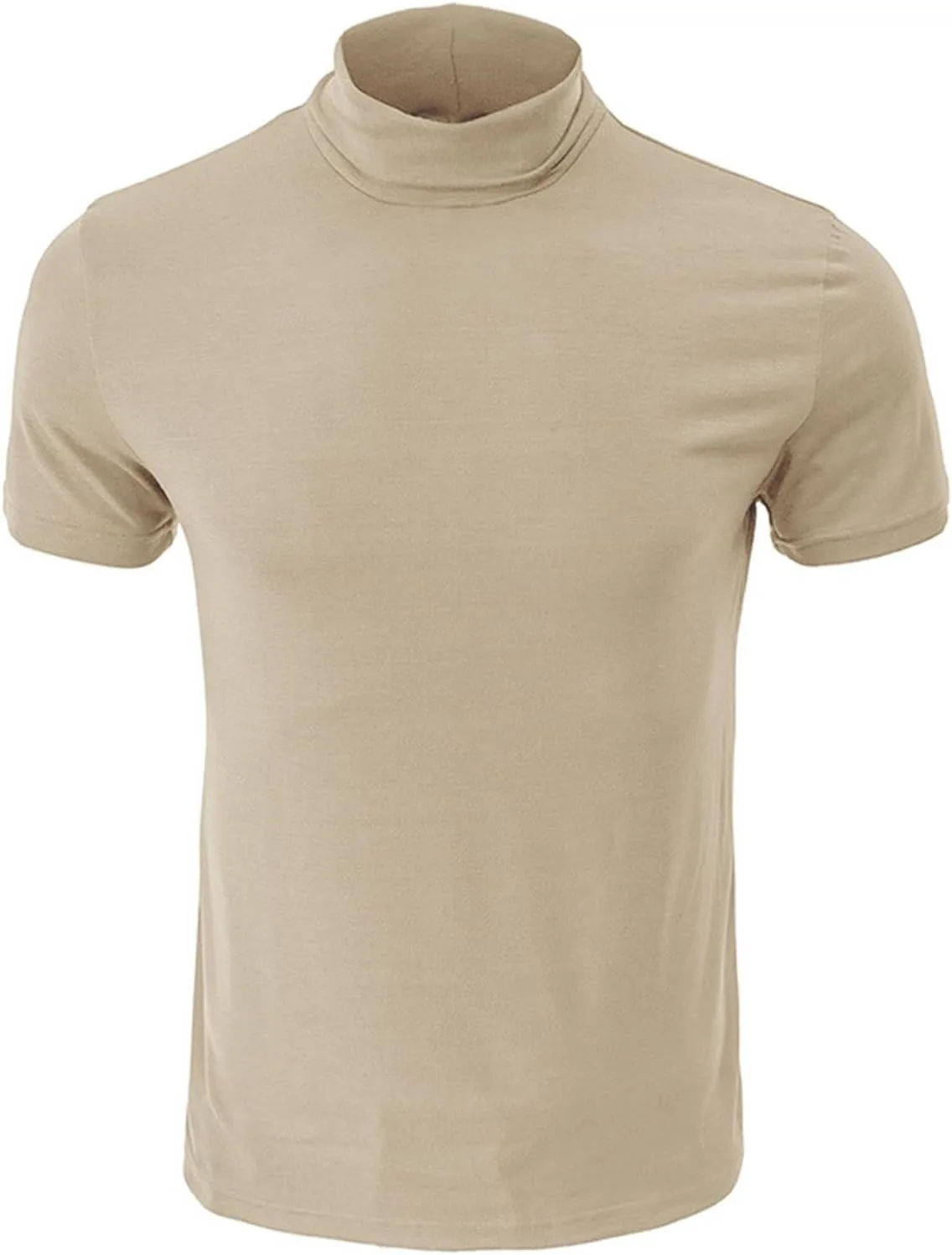 Mens T Shirt Short Sleeve Basic Turtleneck Slim Fit Undershirt Pullover Solid Sport Shirts Tops