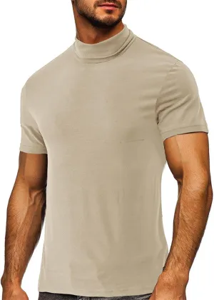 Mens T Shirt Short Sleeve Basic Turtleneck Slim Fit Undershirt Pullover Solid Sport Shirts Tops