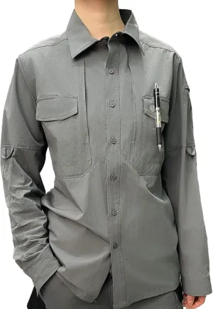 Men's Tactical Long Sleeve Shirts Quick Dry Breathable Military Fishing Sun Protection Button-Down Work Shirt