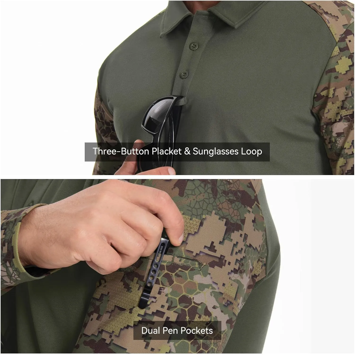 Men's Tactical Polo Shirts Long Sleeve Athletic Golf Outdoor Lightweight Performance Sports Shirt