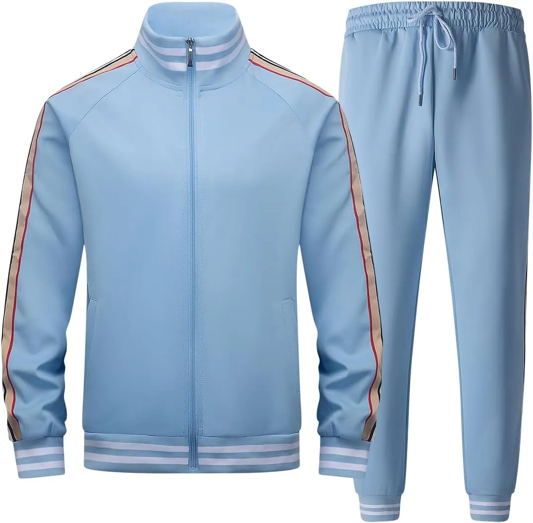 Mens Tracksuits 2 Piece Set Full Zip Velour Sweatsuit for Casual Training Outdoor - Available in Blue Khaki and Black