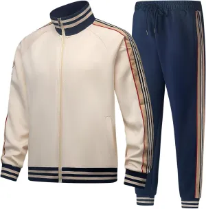 Mens Tracksuits 2 Piece Set Full Zip Velour Sweatsuit for Casual Training Outdoor - Available in Blue Khaki and Black