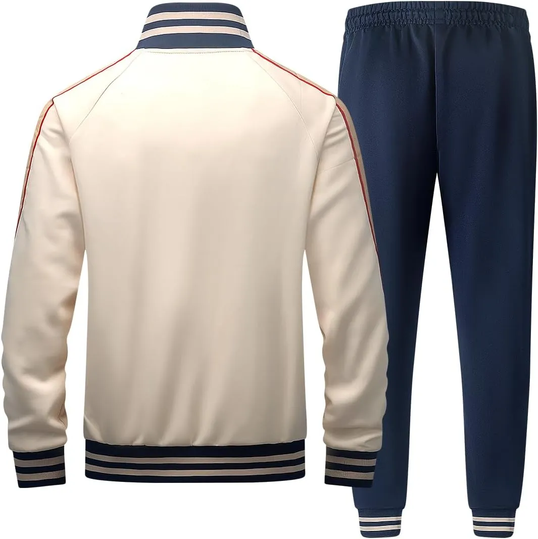 Mens Tracksuits 2 Piece Set Full Zip Velour Sweatsuit for Casual Training Outdoor - Available in Blue Khaki and Black