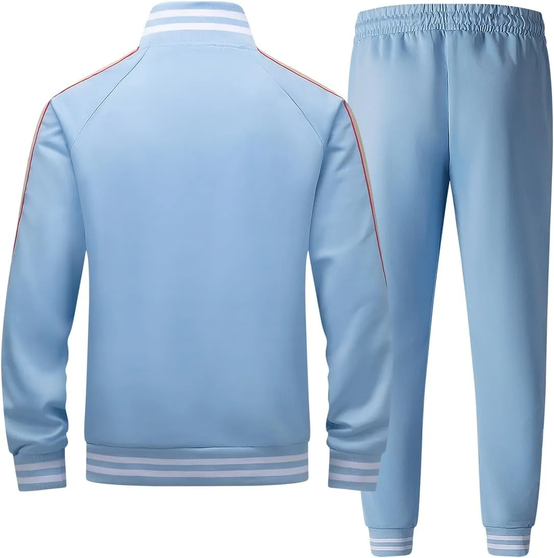 Mens Tracksuits 2 Piece Set Full Zip Velour Sweatsuit for Casual Training Outdoor - Available in Blue Khaki and Black