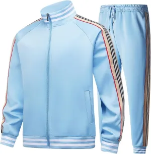 Mens Tracksuits 2 Piece Set Full Zip Velour Sweatsuit for Casual Training Outdoor - Available in Blue Khaki and Black