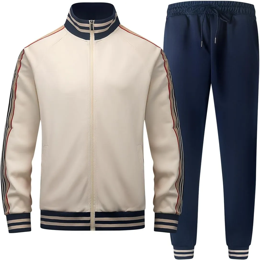 Mens Tracksuits 2 Piece Set Full Zip Velour Sweatsuit for Casual Training Outdoor - Available in Blue Khaki and Black