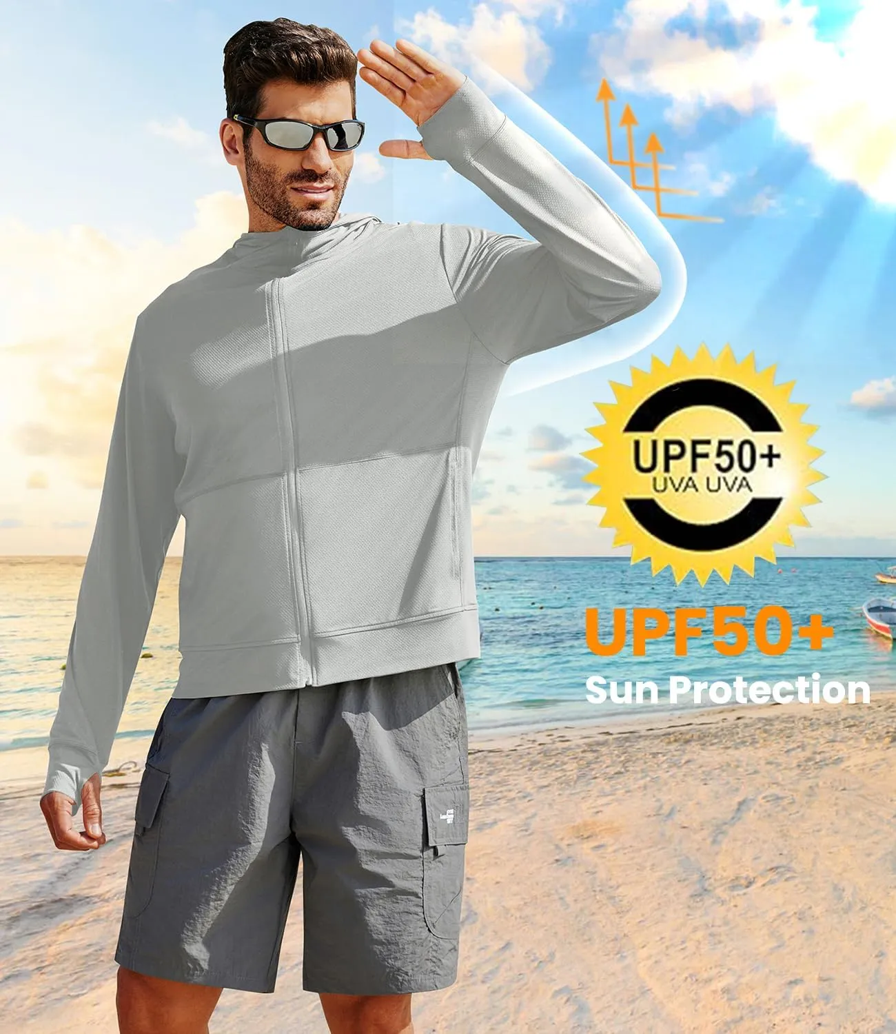 Men's UPF 50  Full Zip Up Sun Protection Hoodie Jacket Long Sleeve Lightweight UV Shirts for Men Hiking Fishing