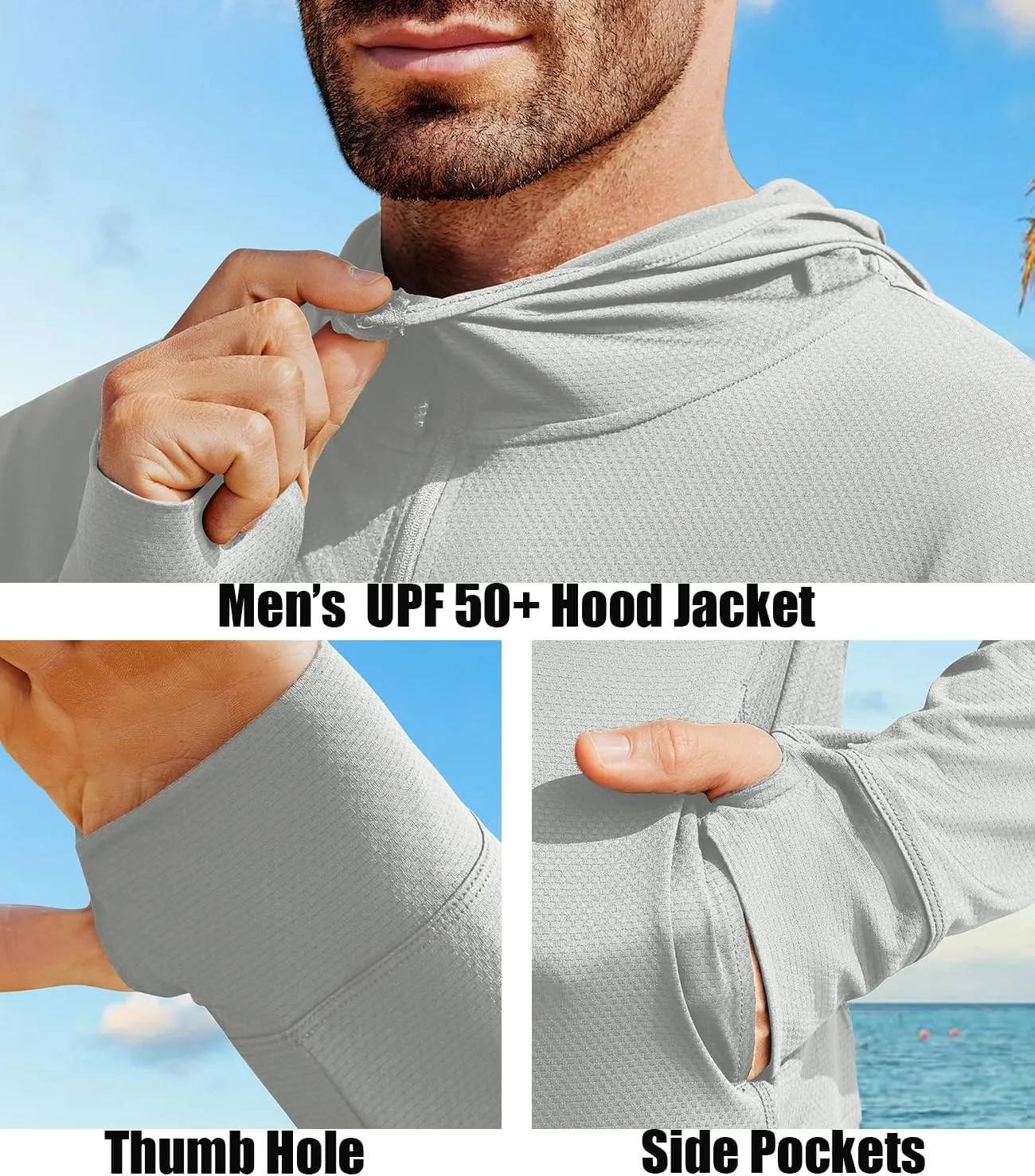 Men's UPF 50  Full Zip Up Sun Protection Hoodie Jacket Long Sleeve Lightweight UV Shirts for Men Hiking Fishing
