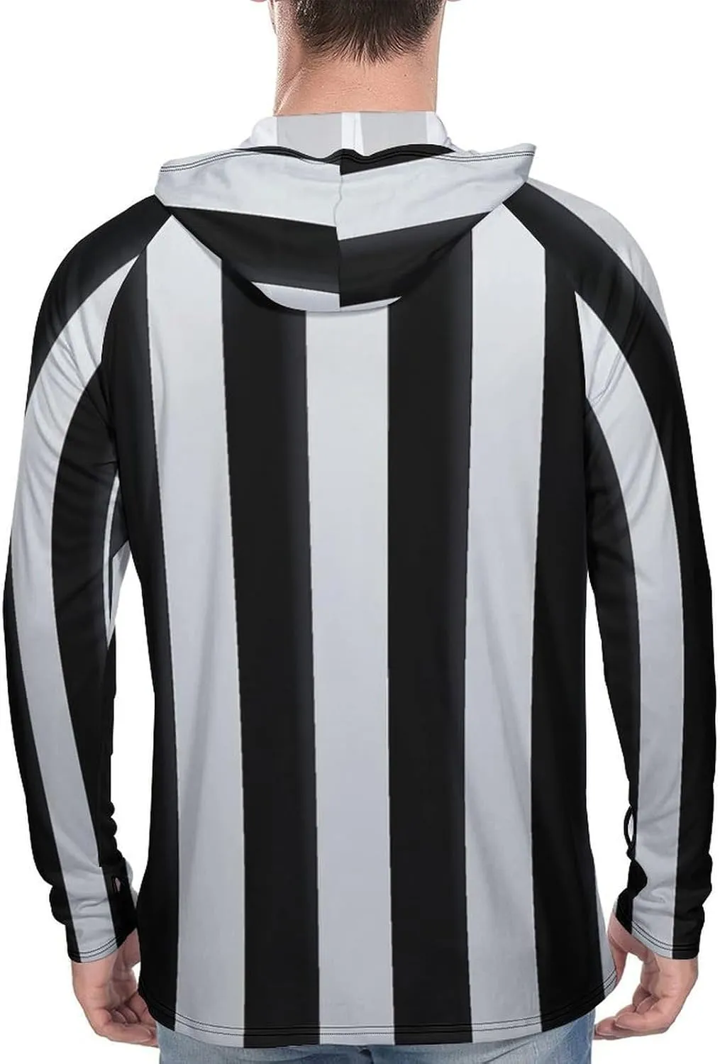 Men's UPF 50  Sun Protection Hoodie Outdoor UV Shirts Black and White Stripes Long Sleeve Quick Dry Fishing Hiking Shirt