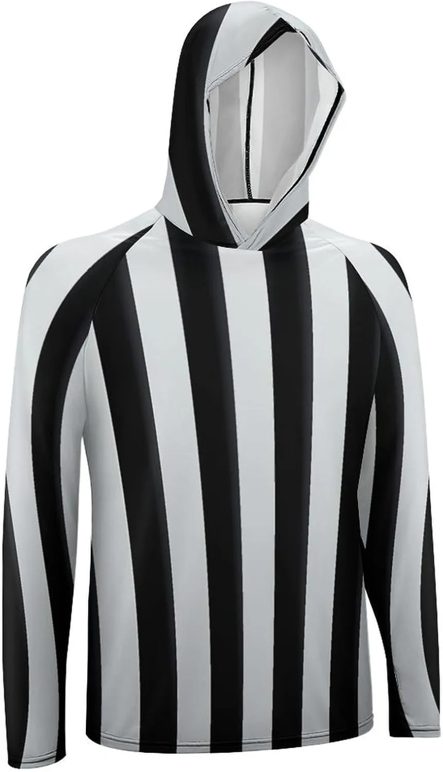 Men's UPF 50  Sun Protection Hoodie Outdoor UV Shirts Black and White Stripes Long Sleeve Quick Dry Fishing Hiking Shirt