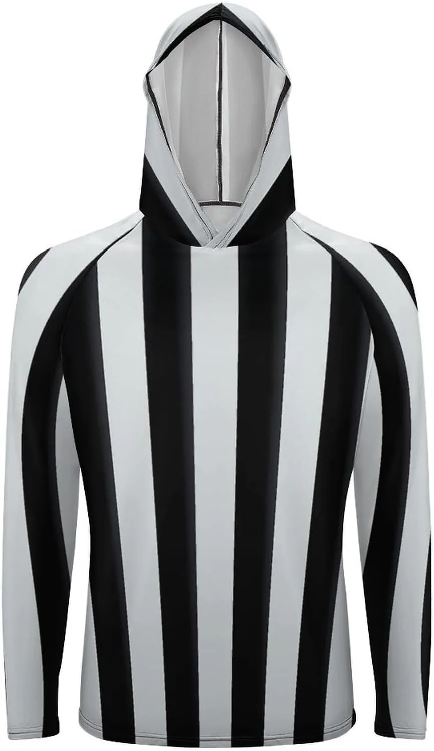 Men's UPF 50  Sun Protection Hoodie Outdoor UV Shirts Black and White Stripes Long Sleeve Quick Dry Fishing Hiking Shirt